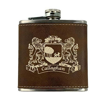 Callaghan Irish Coat of Arms Leather Flask - Rustic Brown