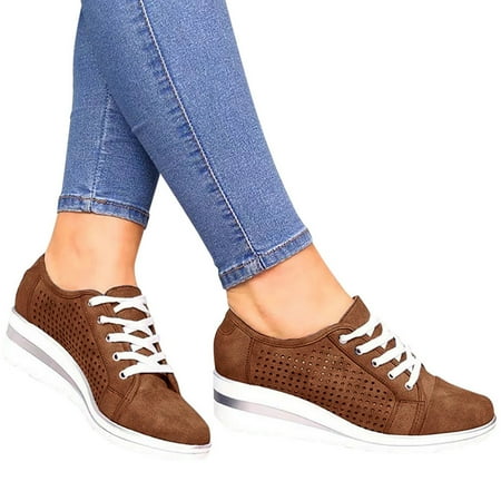 f21 Women Roman Large Size Hollow Out Wedges Height Increasing Casual Shoes Womens Wedge Sneakers Size 9 Brown Wide