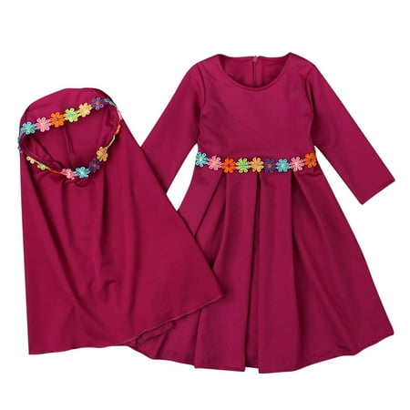 Fesfesfes Girls Dress Long Sleeve Solid Color Round Neck Dress Lace Turban Two Piece Muslim Children s Clothing
Fesfesfes Girls Dress Long Sleeve Solid Color Round Neck Dress Lace Turban Two Piece Muslim Children s Clothing