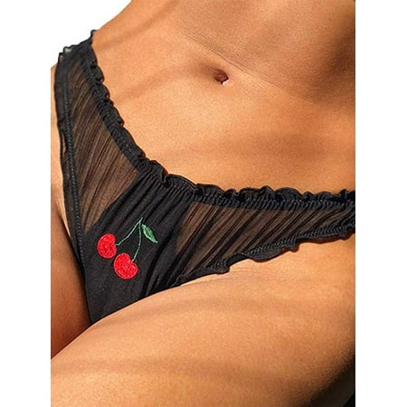 DYMADE Womens Panties Underwear Ruffled Fruit Mesh Sexy Sheer Briefs Lingerie