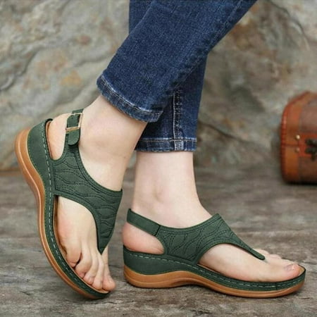 HIBRO Women s Wedge Heel Flip Flops Multicolor Embroidered Sandals Slippers