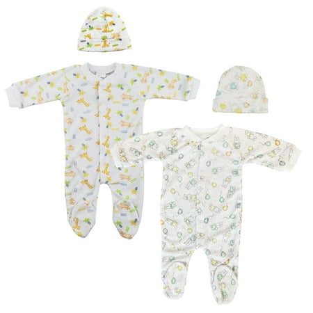 Bambini Layette Unisex Closed-toe Sleep & Play with Caps (Pack of 4 )
