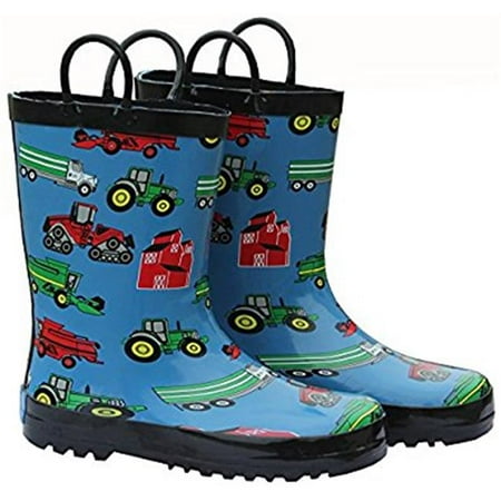 Childrens Blue Farm Equipment Rain Boot - Size 3