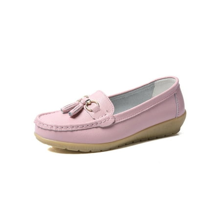 UKAP Women s Leather Loafer Comfy Slip On Moccasin Shoes Pink 8