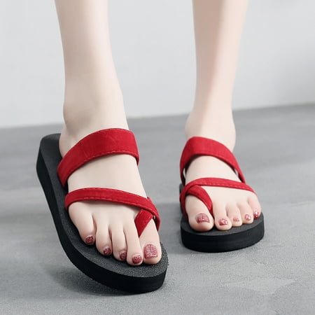 Women s Fashion Wedge Cross Flip Flops Ladies Slip On Beach Slippers Shoes Red 6.5