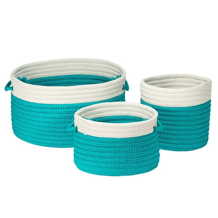 Colonial Mills Set of 3 Teal Blue Coastal Round Braided Storage Basket
