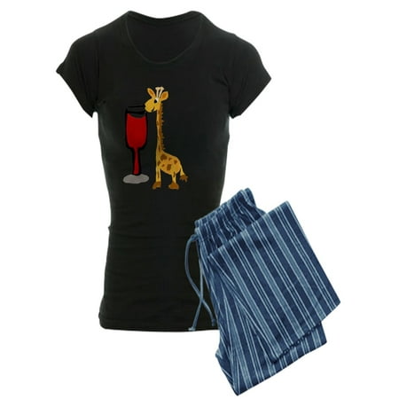 CafePress - Giraffe Drinking Wine - Women s Dark Pajamas