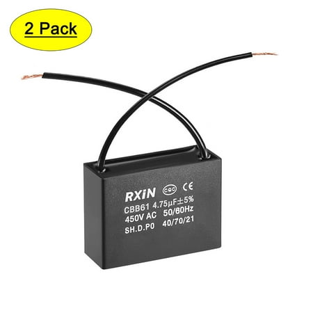Uxcell 47x17.5x34.5mm 4.75uF 450V AC 2 Cable CBB61 Ceiling Fan Run Capacitor 2 Pack
Uxcell 47x17.5x34.5mm 4.75uF 450V AC 2 Cable CBB61 Ceiling Fan Run Capacitor 2 Pack