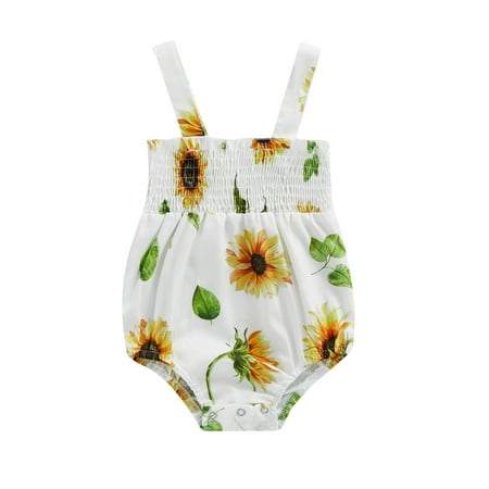 Frobukio Newborn Girls Sleeveless Romper Sunflower Printed Pleated Back Cross Suspenders Bodysuit Sweet Jumpsuit White 6-12 Months
Frobukio Newborn Girls Sleeveless Romper Sunflower Printed Pleated Back Cross Suspenders Bodysuit Sweet Jumpsuit White 6-12 Months