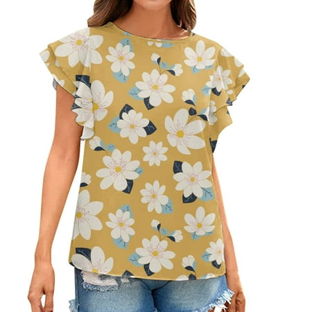 Tank Top for Women Nursing Tops Trendy Women s Summer Leisure Crew Neck Ruffles Short Sleeve Printed Tops Pullover Blouse Tank Tops Womens Blouses and Tops Dressy Clearance on Sales Yellow L
Tank Top for Women Nursing Tops Trendy Women s Summer Leisure Crew Neck Ruffles Short Sleeve Printed Tops Pullover Blouse Tank Tops Womens Blouses and Tops Dressy Clearance on Sales Yellow L