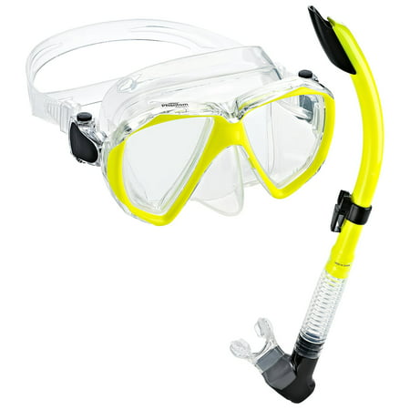 Phantom Aquatics Velocity Scuba Snorkeling Mask Snorkel Set, Yellow