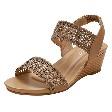 GNEIKDEING Wedges Sandals For Women Ladies Sandals Peep Toe Bohemia Sandals Wedges Beach Shoes Gift on Clearance