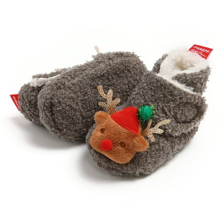 Junrui Infant Baby Slippers Girls Boys Booties Chirstmas Warm Baby Socks Shoes Newborn Crib Shoes Baby Footwear Prewalkers (Gray 12cm/4.72in)