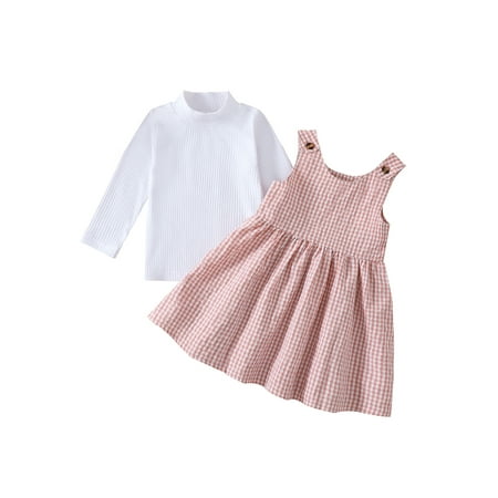 aturustex Toddler Girls 2 Pcs Outfits Solid Color Ribbed Turtleneck Long Sleeve Tops + Plaid Sleeveless Strap Dress Set
aturustex Toddler Girls 2 Pcs Outfits Solid Color Ribbed Turtleneck Long Sleeve Tops + Plaid Sleeveless Strap Dress Set