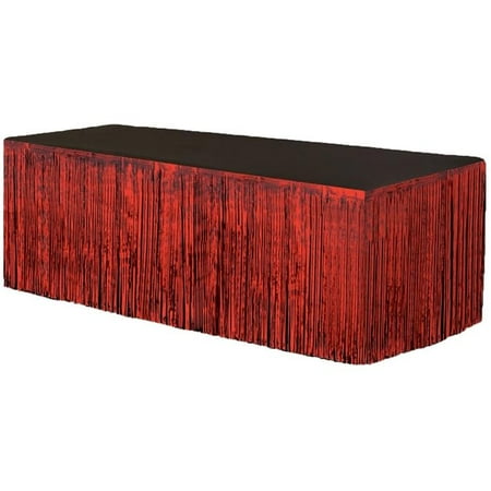 PMU Fringe Table Skirt (Red) 9 ft x 29 inches Pkg/3