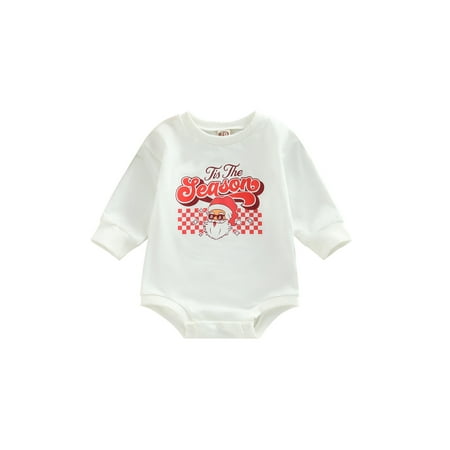 My First Christmas Baby Girl Boy Outfit Long Sleeve Santa Print Crewneck Sweatshirt Romper Oversize Bodysuit Onesie Clothes