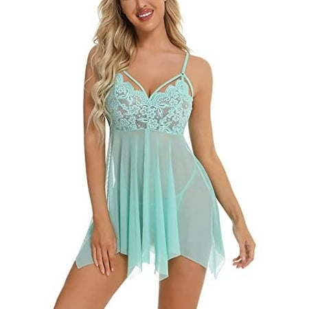 Women Lingerie Lace Babydoll Strap Chemise Teddy V Neck Sleepwear(A-mint Green)
Women Lingerie Lace Babydoll Strap Chemise Teddy V Neck Sleepwear(A-mint Green)
