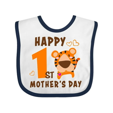 Inktastic Happy First Mothers Day with Tiger Gift Baby Boy or Baby Girl Bib
