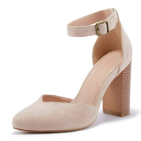 Women Chunky High Heel Pointed Toe Party Strappy Ankle Pumps