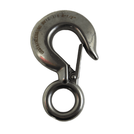 

Stainless Steel 316 Rigid Eye Snap Hook with Safety Latch 5 1/2 Marine Grade