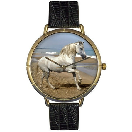 Whimsical Watches Kids R0110021 Classic Andalusian Horse Black Leather And Silvertone Photo Watch