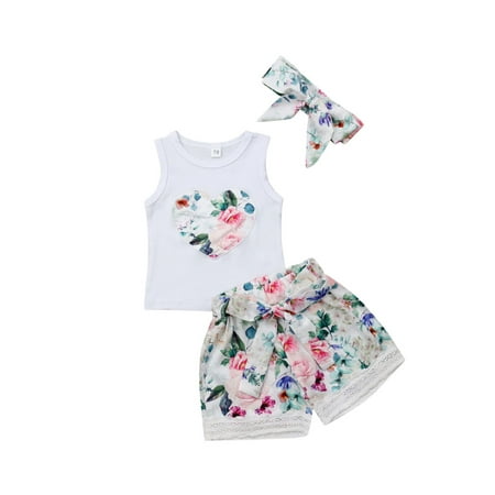 Infant Baby Girl 3Pcs Summer Outfit Heart Sleeveless Tank Top Floral Print Lace Shorts Headband Set
Infant Baby Girl 3Pcs Summer Outfit Heart Sleeveless Tank Top Floral Print Lace Shorts Headband Set