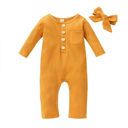 Honeeladyy Newborn Infant Baby Long Sleeve Solid Button Jumpsuit Romper+Headbands Sets Orange
Honeeladyy Newborn Infant Baby Long Sleeve Solid Button Jumpsuit Romper+Headbands Sets Orange
