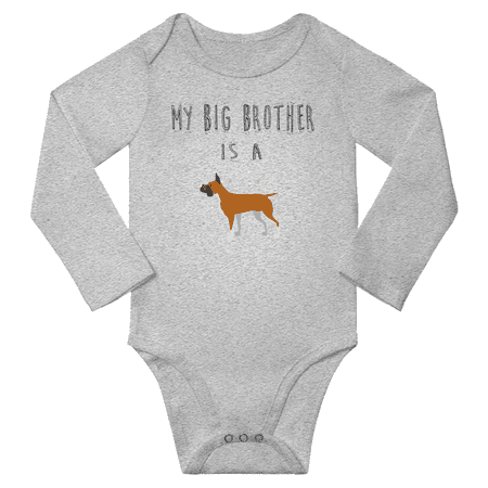My Big Brother is a Boxer Dog Baby Long Sleeve Clothing Bodysuits Boy Girl (Gray 12-18M)