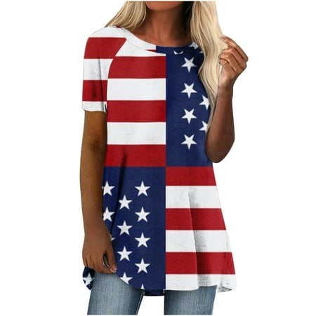 Women s 2022 Summer Short Sleeve Independence Day Round Neck Blouse Vintage Loose Flowy Tunic Top for Leggings
Women s 2022 Summer Short Sleeve Independence Day Round Neck Blouse Vintage Loose Flowy Tunic Top for Leggings