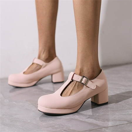 Cathalem Ladies Fashion Solid Color Leather T Shaped Buckle Round Toe Thick High Heeled Single Shoes Size 11 Womens Heels Pink 9
Cathalem Ladies Fashion Solid Color Leather T Shaped Buckle Round Toe Thick High Heeled Single Shoes Size 11 Womens Heels Pink 9