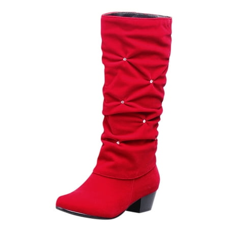 autumn winter shoes Womens Comfortable Slip-On Flock Round Toe Casual Shoes Low-heeled Non-Slip Boot