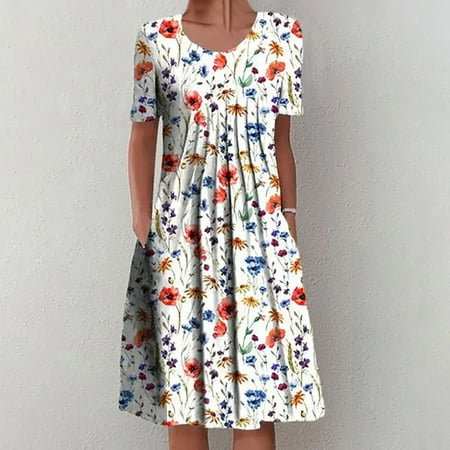 Leesechin Womens Dresses Clearance Summer Round Neck Short Sleeve Folding Floral Printed Dresses
Leesechin Womens Dresses Clearance Summer Round Neck Short Sleeve Folding Floral Printed Dresses