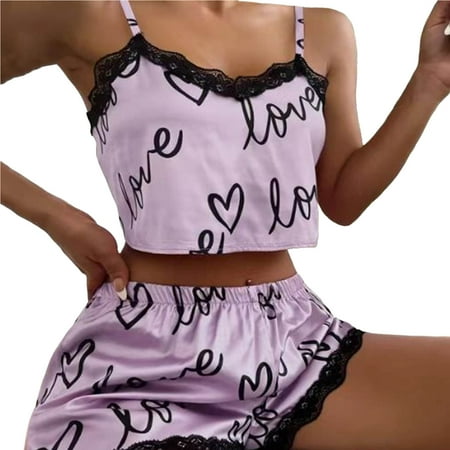 PERZOE Pajamas Set 1 Set Camisole Shorts Letter Print Lace Stitching Nightwear Female Spaghetti Strap Backless Sleepwear Set for Wedding Night
PERZOE Pajamas Set 1 Set Camisole Shorts Letter Print Lace Stitching Nightwear Female Spaghetti Strap Backless Sleepwear Set for Wedding Night