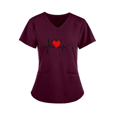 muxika Women s Working Uniform with Two Pocket V Neck Scrub Top Electrocardiogram Print Short Sleeve Shirt Irregular for Valentine s Day
muxika Women s Working Uniform with Two Pocket V Neck Scrub Top Electrocardiogram Print Short Sleeve Shirt Irregular for Valentine s Day