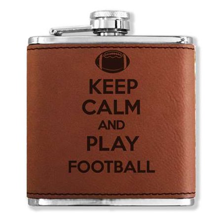 Faux Leather Flask - Keep Calm and Play Football - Dark Brown