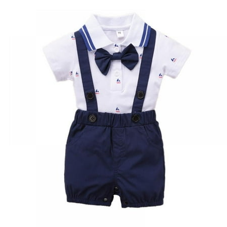 Newway 2Pcs Clothes Set Infant Short Sleeve Bow Tie Rompers Strap Shorts Boys Outfits XXL/110CM