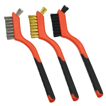 SANWOOD Wire Brush 3Pcs Wire Brush Mini Portable with Curved Plastic Handle Hanging Lightweight Steel Copper Scrubber for Home