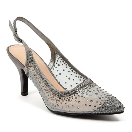 Lady Couture Lola Embellished Pointed Toe Slingback Pump Pewter 6