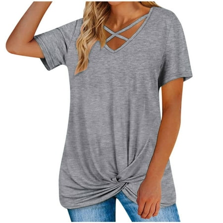 Blouses for Women Fashion 2023 Women s Fashion Casual Women s V-Neck Short Sleeve Solid Color Cross Top Round-Neck Workout Tshirts Shirts for Women Gray S
Blouses for Women Fashion 2023 Women s Fashion Casual Women s V-Neck Short Sleeve Solid Color Cross Top Round-Neck Workout Tshirts Shirts for Women Gray S