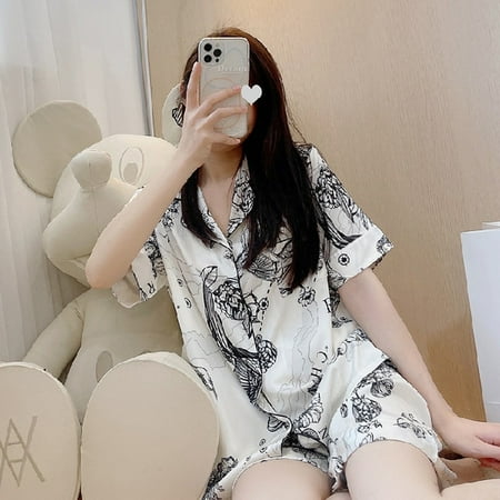 PIKADINGNIS Women Sleepwear Summer Pajamas Set for Women Fake Silk Print Sweet Pijama Set Girl Nightgown Loose Waist Short Pant Silk Pajamas
PIKADINGNIS Women Sleepwear Summer Pajamas Set for Women Fake Silk Print Sweet Pijama Set Girl Nightgown Loose Waist Short Pant Silk Pajamas