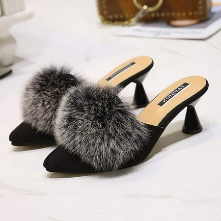 Fidelma Women s sandals Womens Hairball Half-drag Mid-Heeled Wool Slippers Rubber Slippers Daily Shoes Gray-38
Fidelma Women s sandals Womens Hairball Half-drag Mid-Heeled Wool Slippers Rubber Slippers Daily Shoes Gray-38