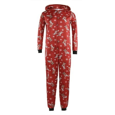 hirigin Christmas Family Pajamas One-Piece Mom Dad Kids Deer Hoodie Romper