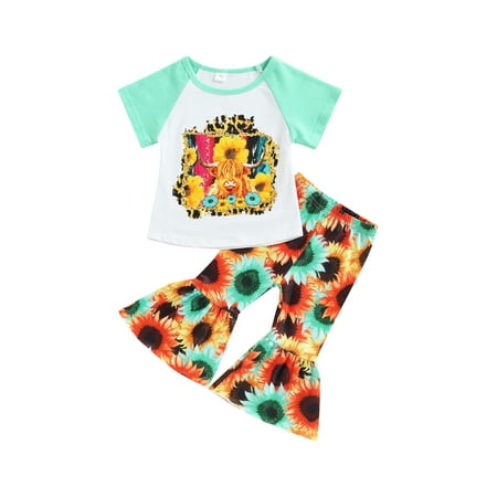 Qtinghua Toddler Baby Girls Summer Clothes Short Sleeve T-shirt Top Floral Flared Bell-Bottom Pants Outfits Yellow-Green 2-3 Years
Qtinghua Toddler Baby Girls Summer Clothes Short Sleeve T-shirt Top Floral Flared Bell-Bottom Pants Outfits Yellow-Green 2-3 Years