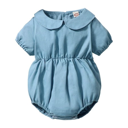 Newborn Baby Girls Romper 6 Months Baby Girls Jumpsuit Onesies Bodysuit 9 Months Baby Girls Solid Color Short Sleeve Turn-down Collar Romper Blue
Newborn Baby Girls Romper 6 Months Baby Girls Jumpsuit Onesies Bodysuit 9 Months Baby Girls Solid Color Short Sleeve Turn-down Collar Romper Blue