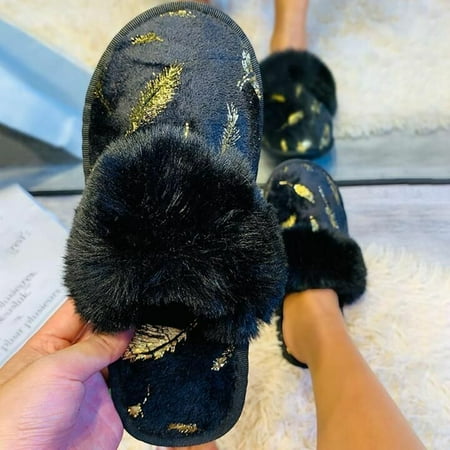 MRULIC slippers for women Women s Fashion Bronzing Feather Printing Baotou Hairy Flat Casual Slippers house slippers for women Black + 37
MRULIC slippers for women Women s Fashion Bronzing Feather Printing Baotou Hairy Flat Casual Slippers house slippers for women Black + 37