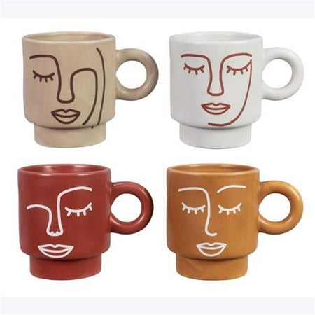 Youngs 12412 16 oz Ceramic Organic Stackable Mug 4 Assorted