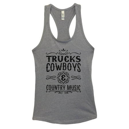 Funny Yoga Workout Tank Top “Trucks Cowboys and County Music” - Funny Threadz X-Large, Heather Grey