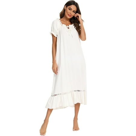 FEREMO Plus Size Long Sleep Shirt Womens Sleepwear for Women