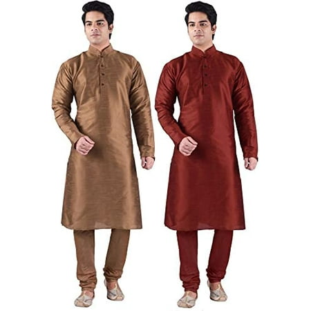 Royal Kurta Men s Silk Blend Kurta Churidar Set of 2 Multi-Coloured