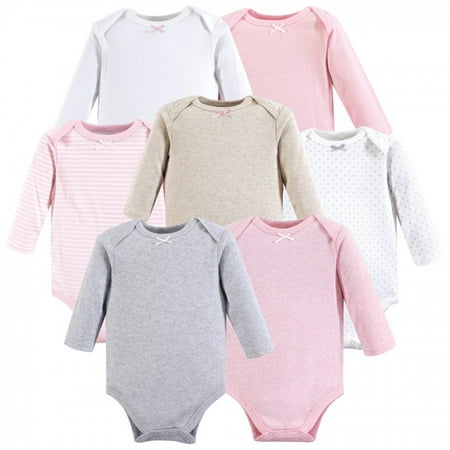 Hudson Baby Infant Girl Cotton Long-Sleeve Bodysuits 7pk Girl Basic 9-12 Months